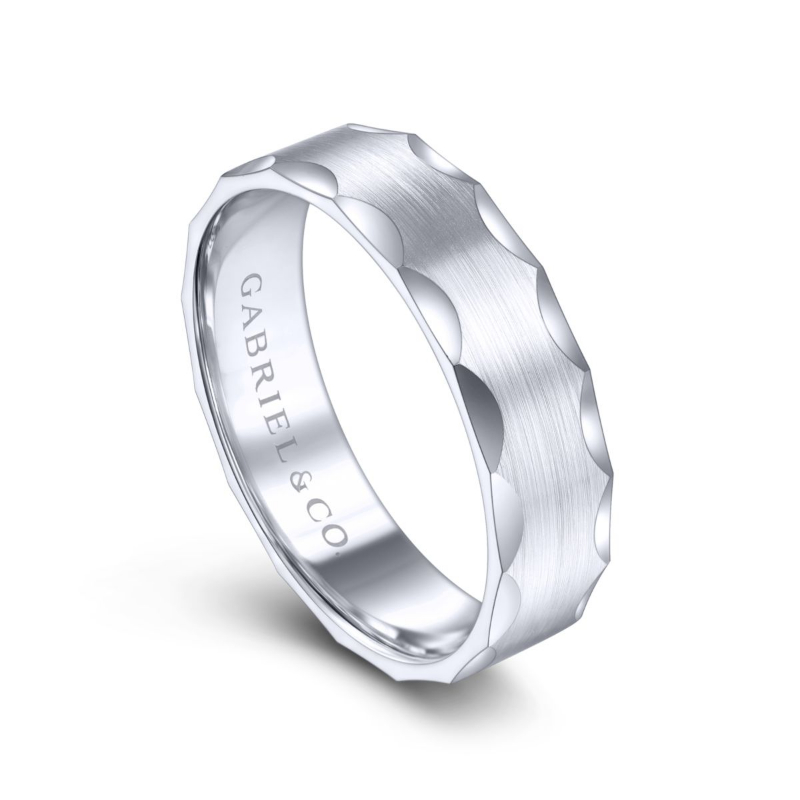 14K White Gold 6mm Curved Groove Edge Wedding Band