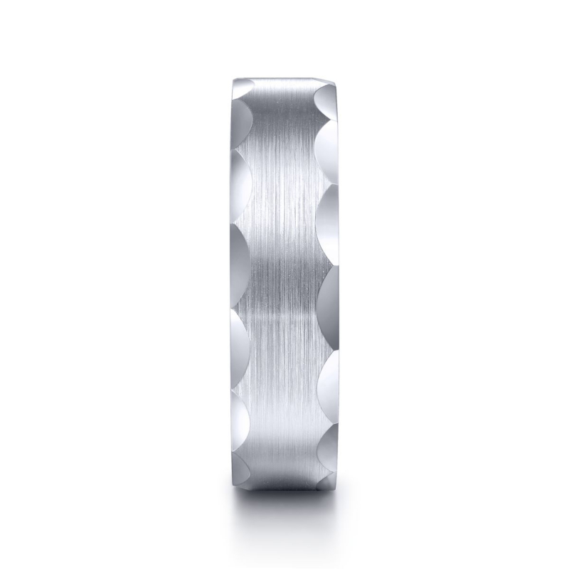 14K White Gold 6mm Curved Groove Edge Wedding Band