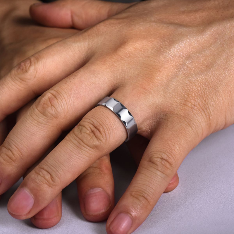 14K White Gold 6mm Curved Groove Edge Wedding Band