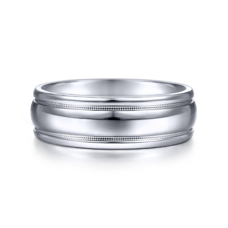14K White Gold 7mm Domed with Milgrain Edge Wedding Band
