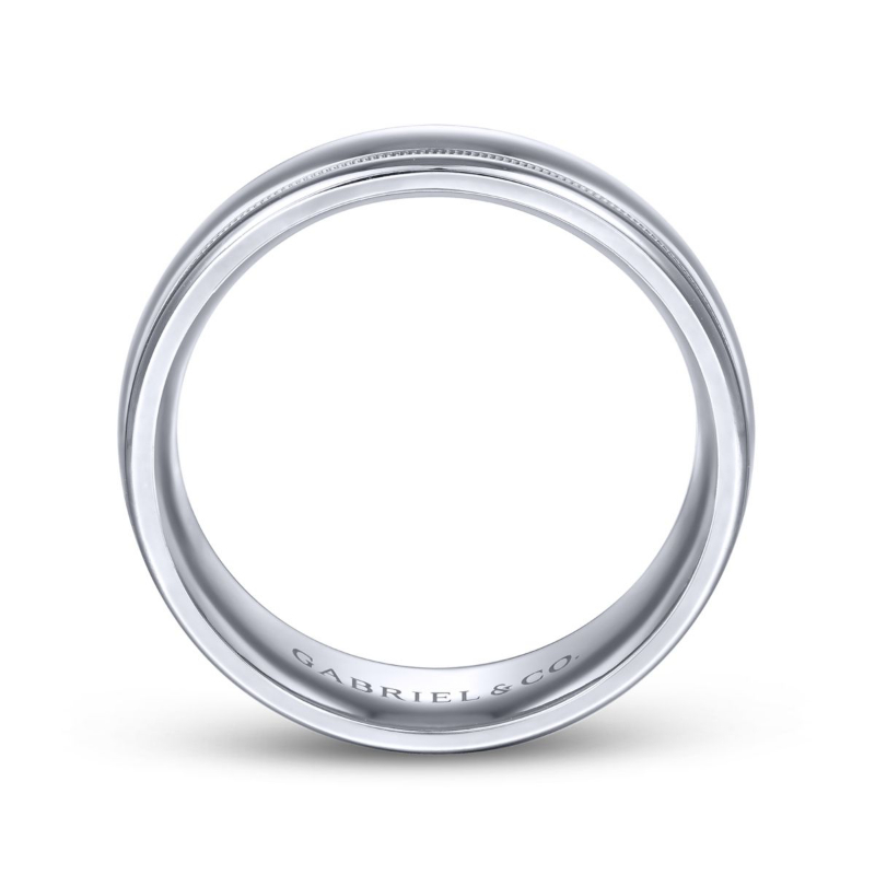 14K White Gold 7mm Domed with Milgrain Edge Wedding Band