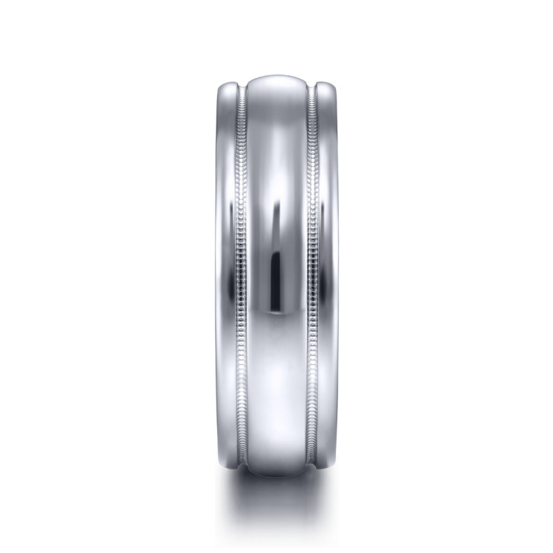 14K White Gold 7mm Domed with Milgrain Edge Wedding Band