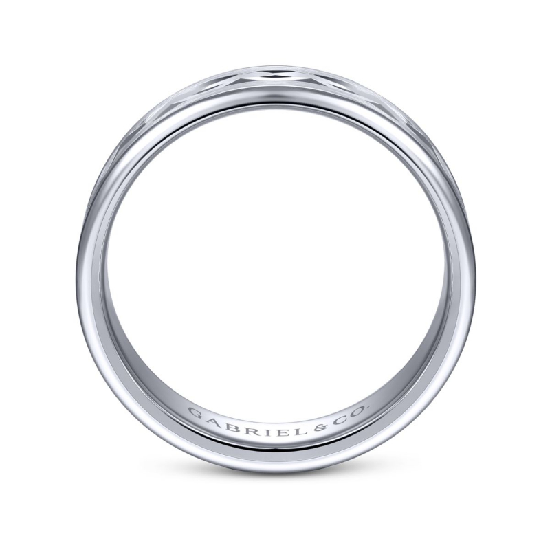 14K White Gold 6mm Diamond Pattern Wedding Band
