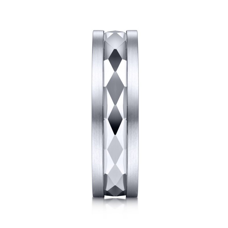 14K White Gold 6mm Diamond Pattern Wedding Band