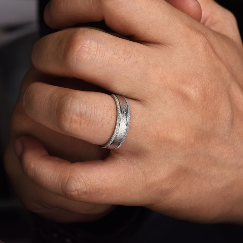 14K White Gold 6mm Sandblast Finish Wedding Band