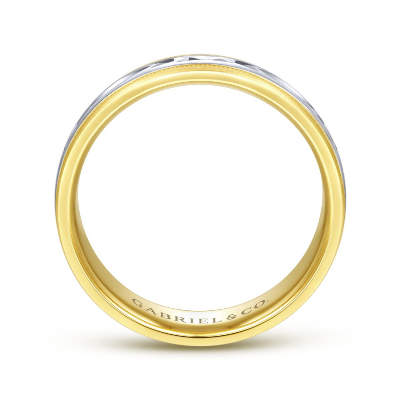 14K Two Tone 6mm Engraved Milgrain Wedding Band
