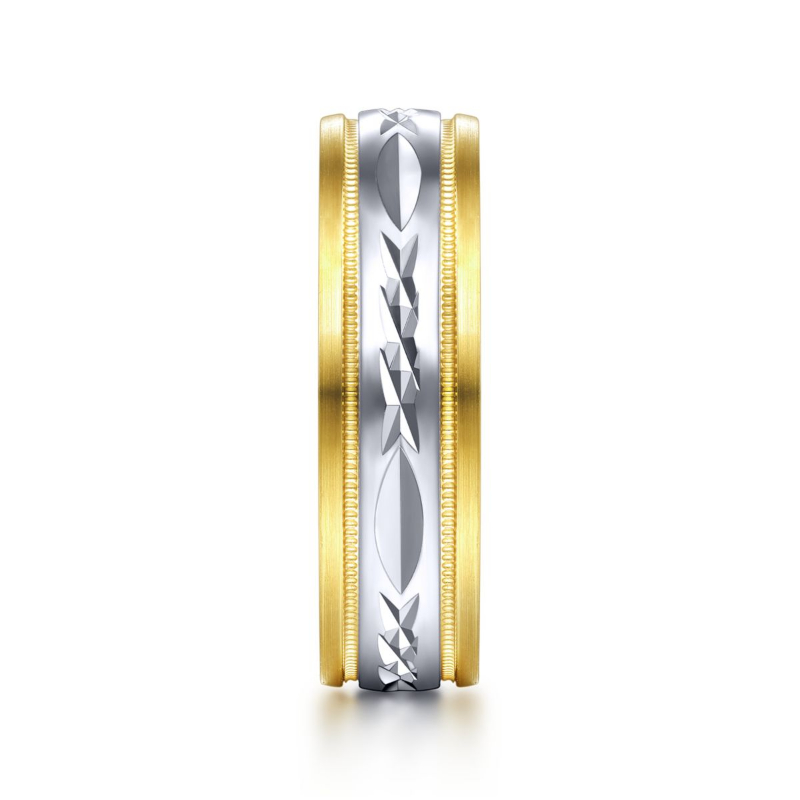 14K Two Tone 6mm Engraved Milgrain Wedding Band