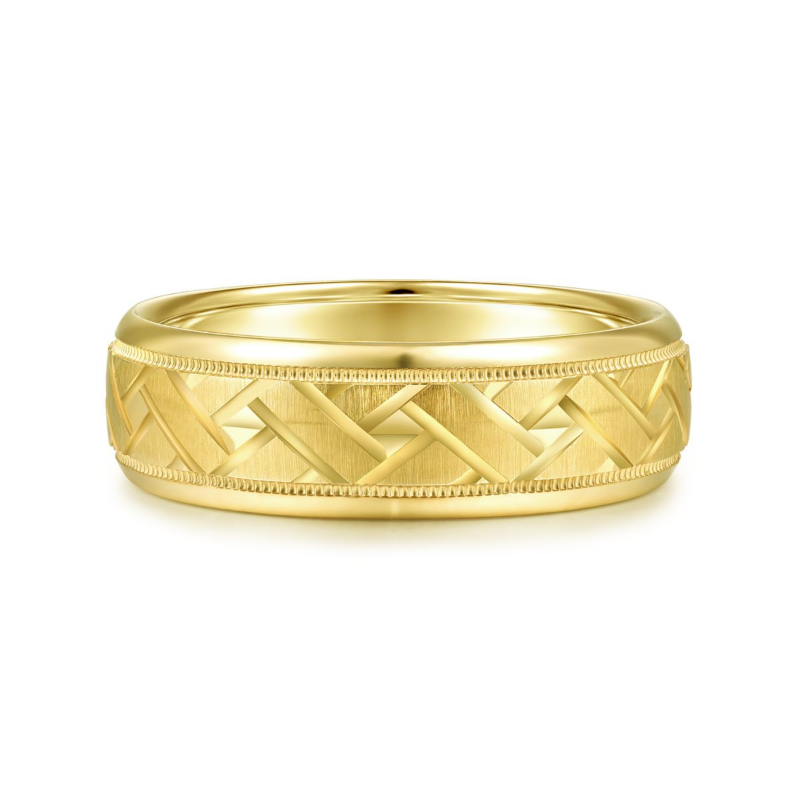 14K Yellow Gold 7mm Etched Wedding Band
