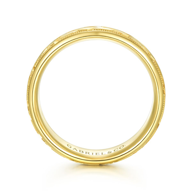 14K Yellow Gold 7mm Etched Wedding Band