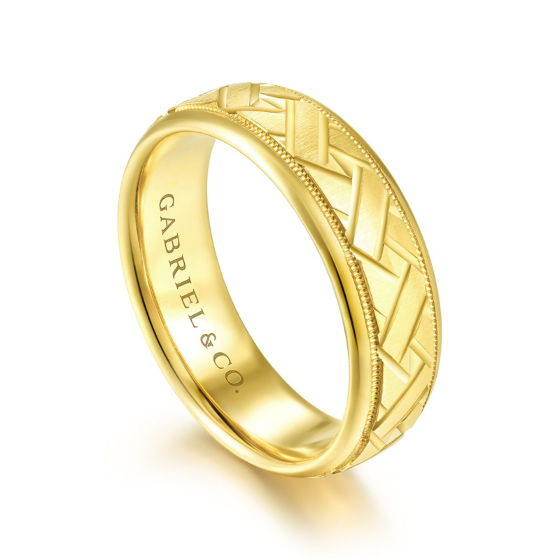 14K Yellow Gold 7mm Etched Wedding Band
