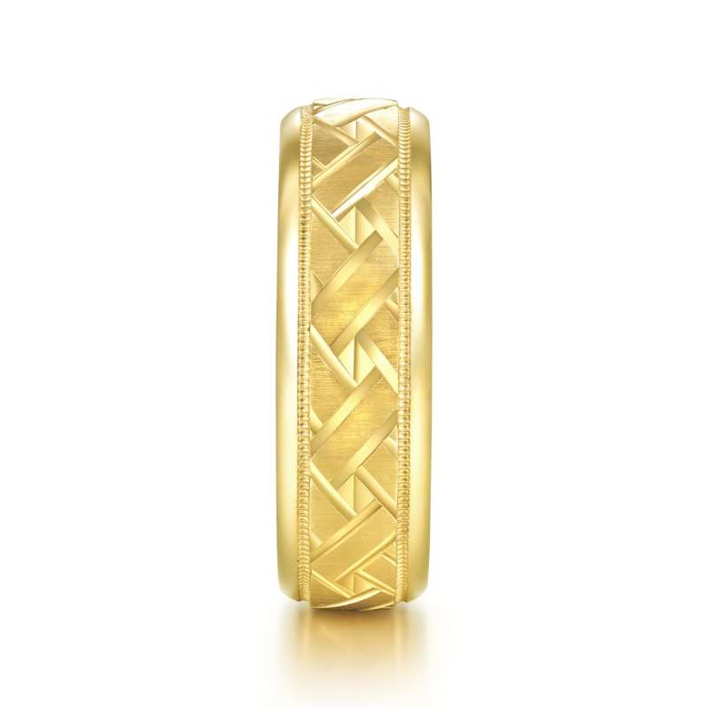 14K Yellow Gold 7mm Etched Wedding Band