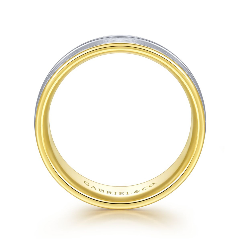 14K Two Tone 8mm Satin Center Channel Wedding Band