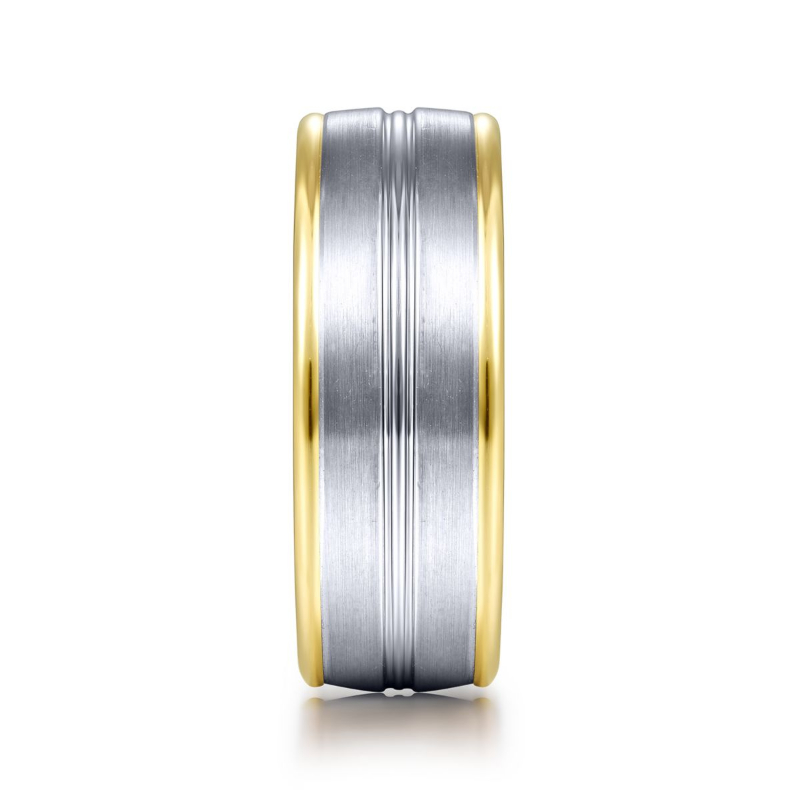 14K Two Tone 8mm Satin Center Channel Wedding Band