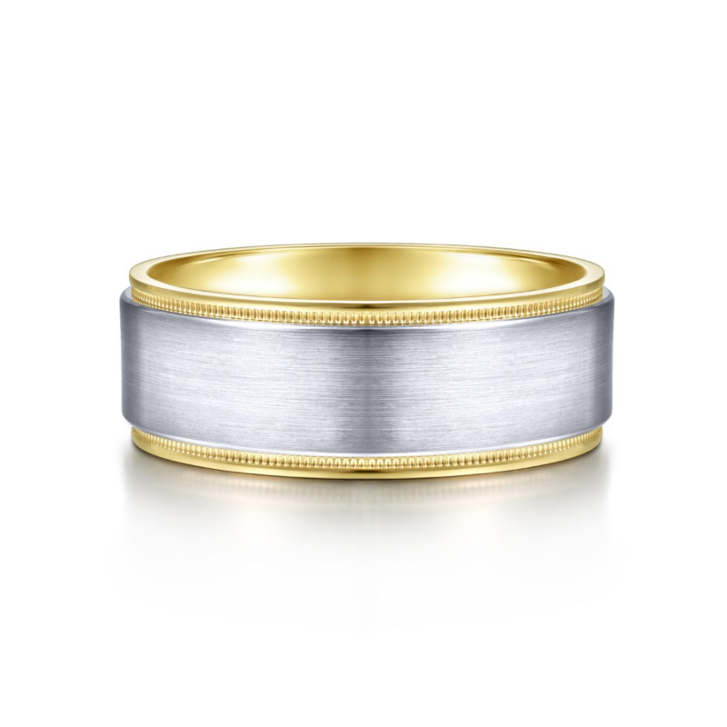 14K Two Tone 8mm Satin Finish Wedding Band