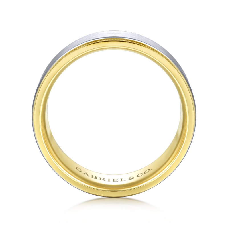14K Two Tone 8mm Satin Finish Wedding Band