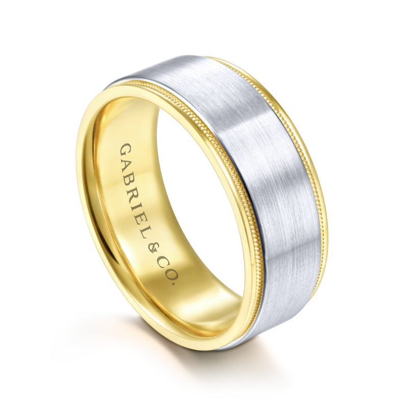 14K Two Tone 8mm Satin Finish Wedding Band