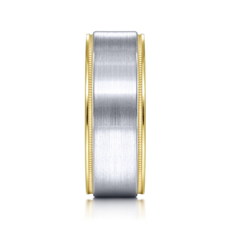 14K Two Tone 8mm Satin Finish Wedding Band