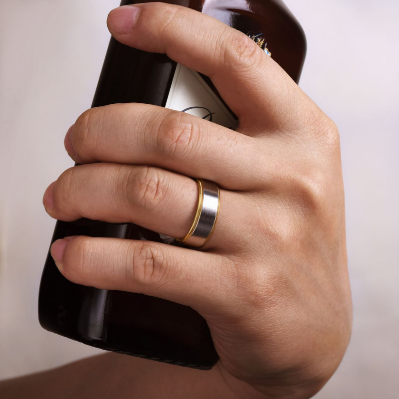 14K Two Tone 8mm Satin Finish Wedding Band