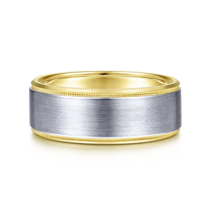 14K Two Tone 8mm Satin Finish Wedding Band