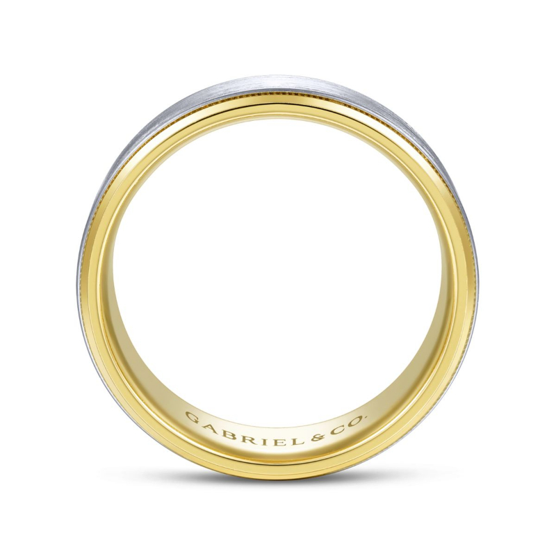 14K Two Tone 8mm Satin Finish Wedding Band