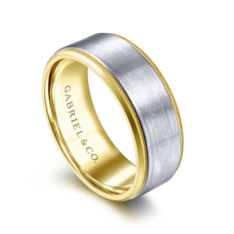 14K Two Tone 8mm Satin Finish Wedding Band