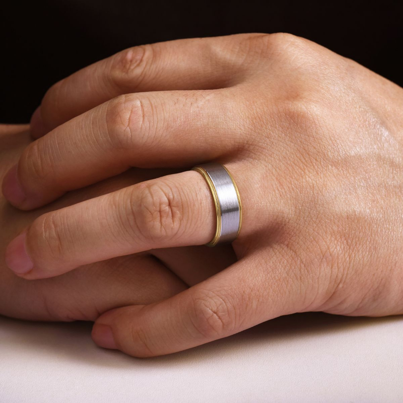 14K Two Tone 8mm Satin Finish Wedding Band