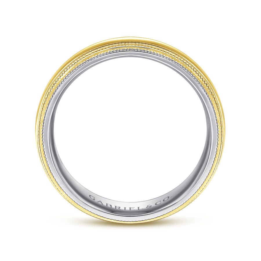 14K Two Tone 6mm Domed with Milgrain Edge Wedding Band