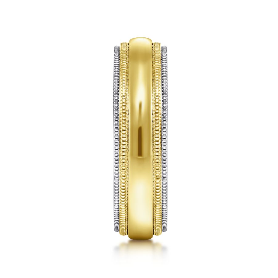 14K Two Tone 6mm Domed with Milgrain Edge Wedding Band