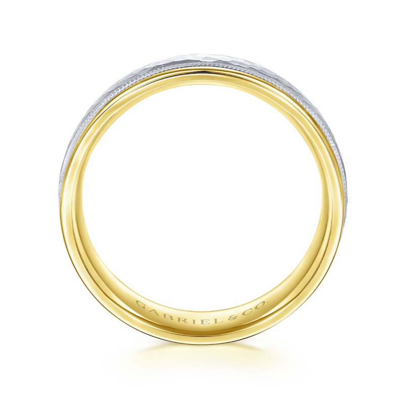 14K Two Tone 6mm Hammered Finish Wedding Band