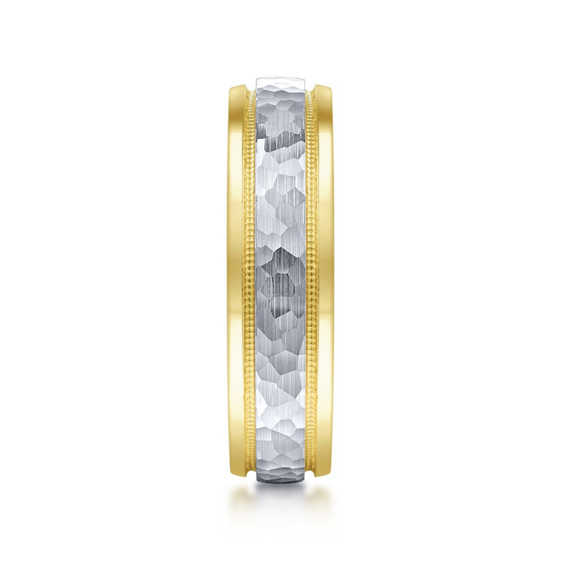 14K Two Tone 6mm Hammered Finish Wedding Band