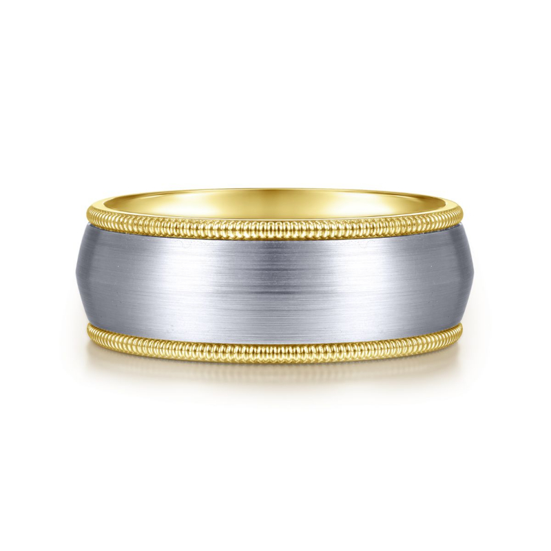 14K Two Tone 8mm Satin Finish with Rope Edge Wedding Band