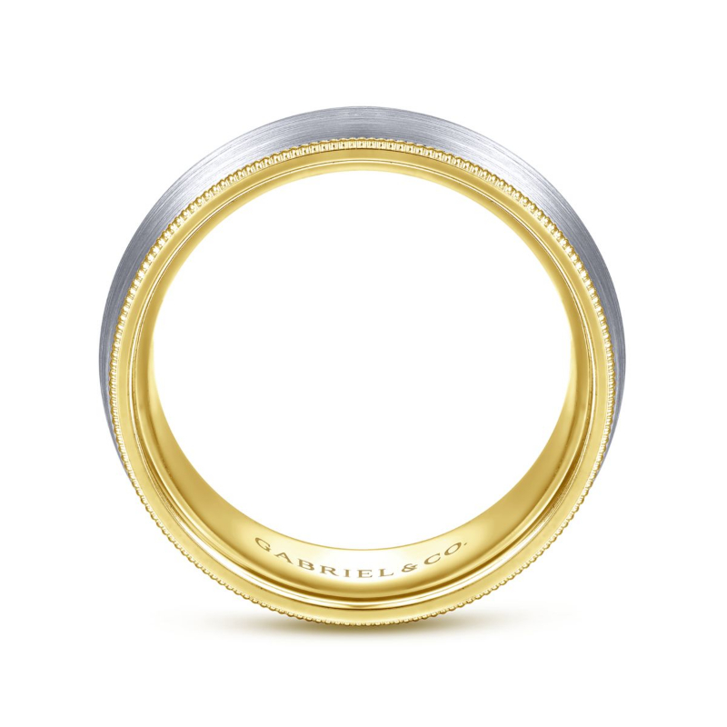 14K Two Tone 8mm Satin Finish with Rope Edge Wedding Band
