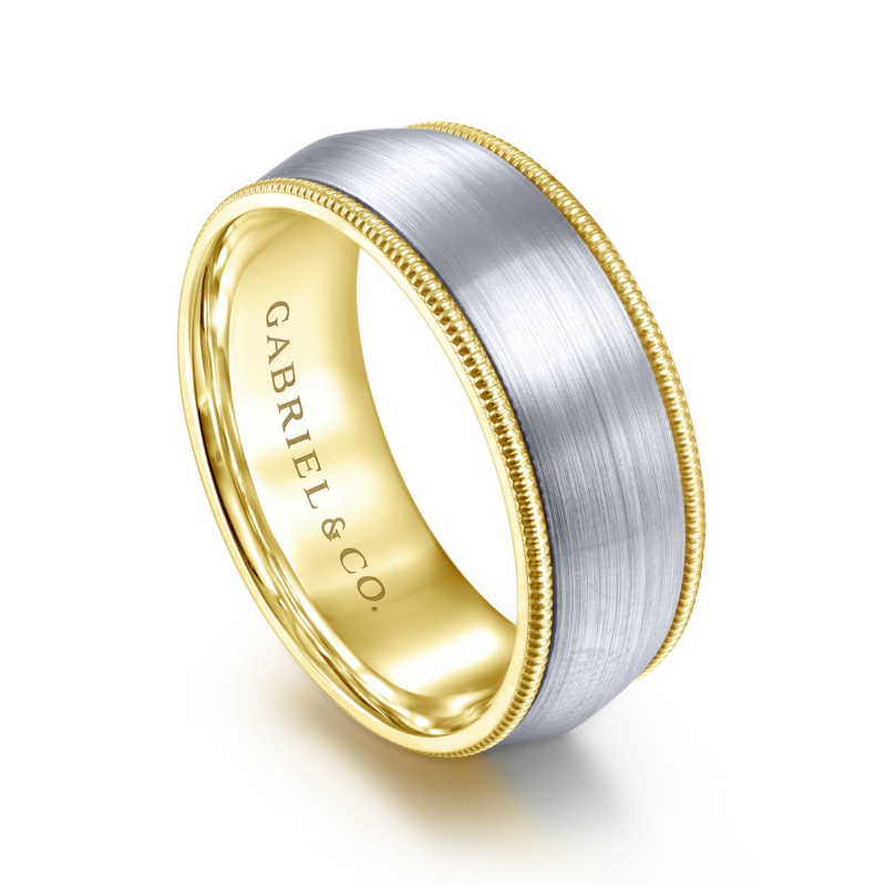 14K Two Tone 8mm Satin Finish with Rope Edge Wedding Band