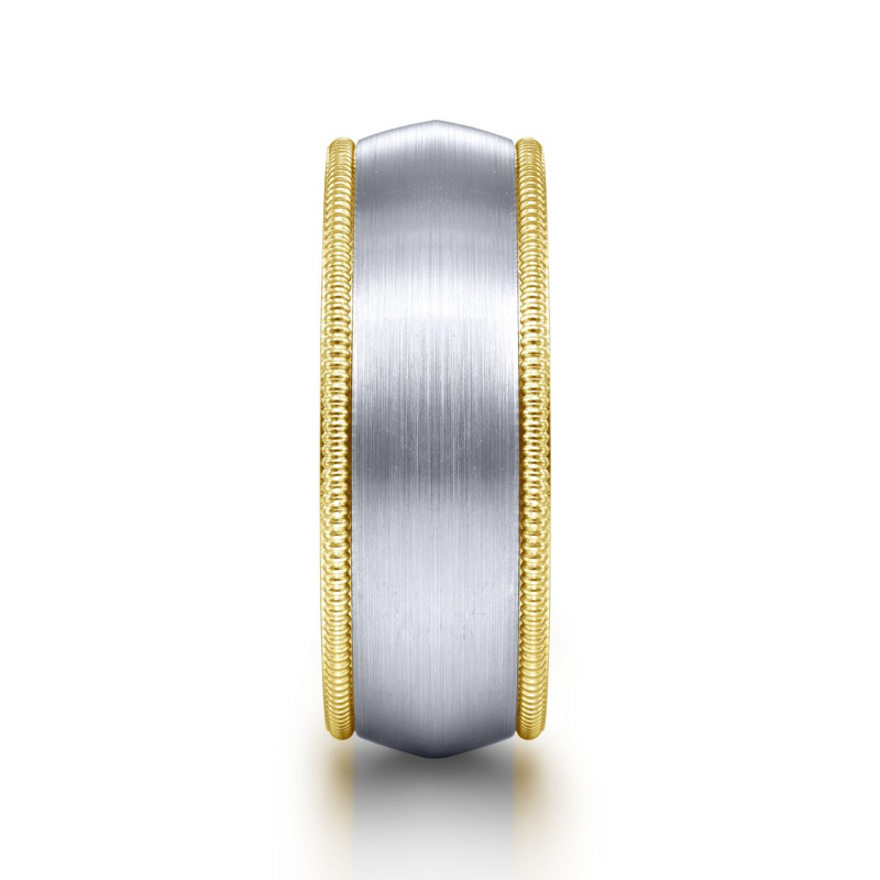 14K Two Tone 8mm Satin Finish with Rope Edge Wedding Band
