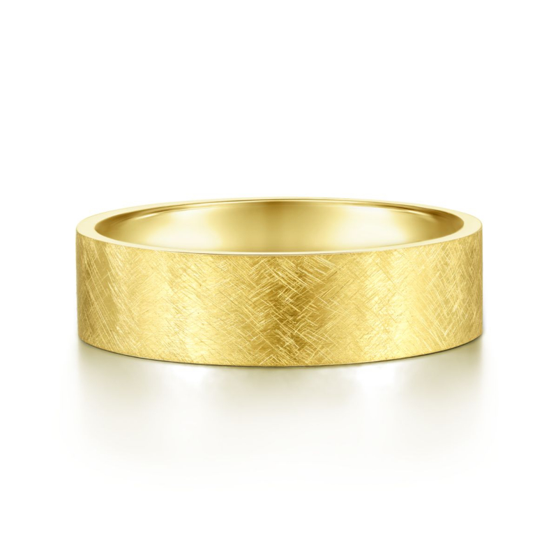 14K Yellow Gold 6mm Flat Brushed Wedding Band