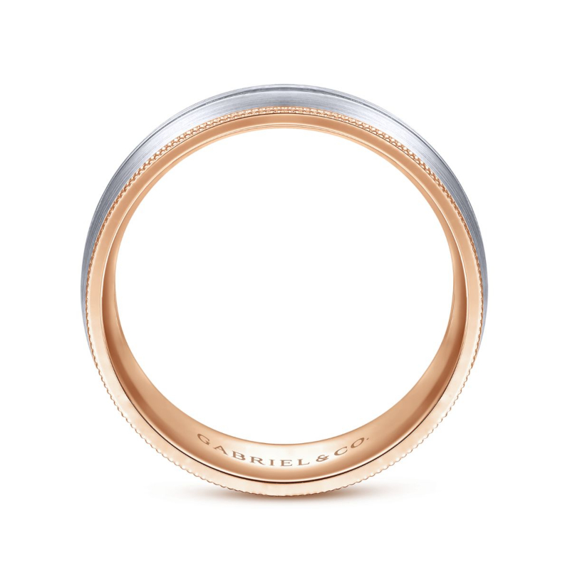 14K White and Rose Gold 8mm Brushed Channel Coin Edge Wedding Band