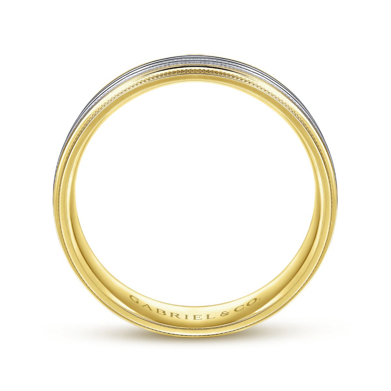 14K White and Yellow Gold 6mm Polished Milgrain Channel Wedding Band