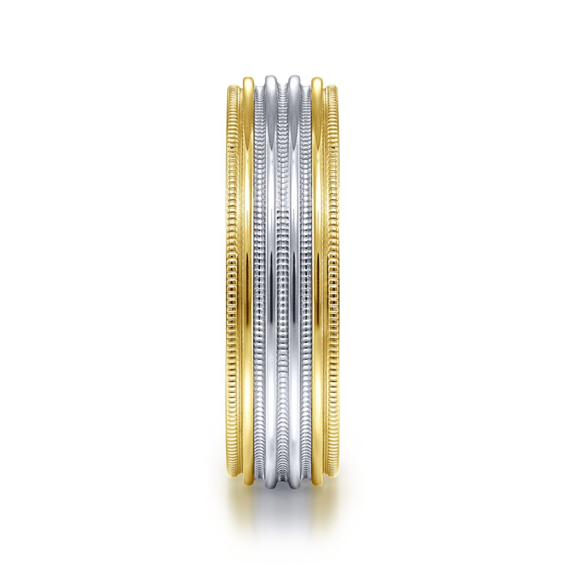14K White and Yellow Gold 6mm Polished Milgrain Channel Wedding Band