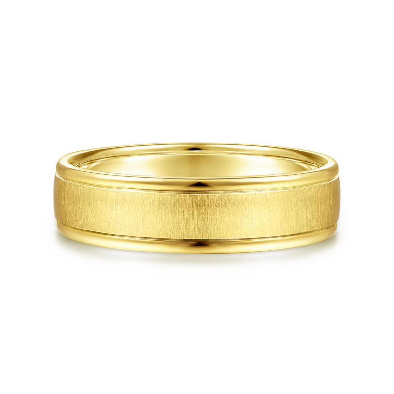 14K Yellow Gold 6mm Sanblast Center Polished Edge Wedding Band