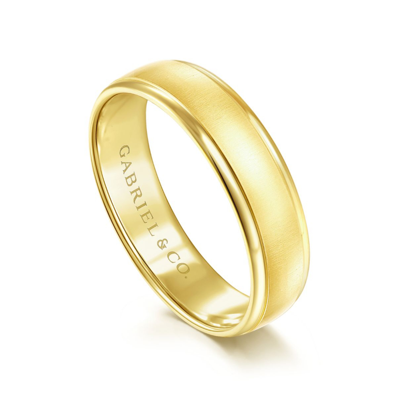 14K Yellow Gold 6mm Sanblast Center Polished Edge Wedding Band