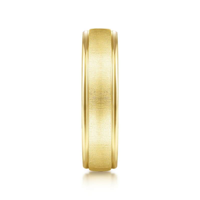 14K Yellow Gold 6mm Sanblast Center Polished Edge Wedding Band
