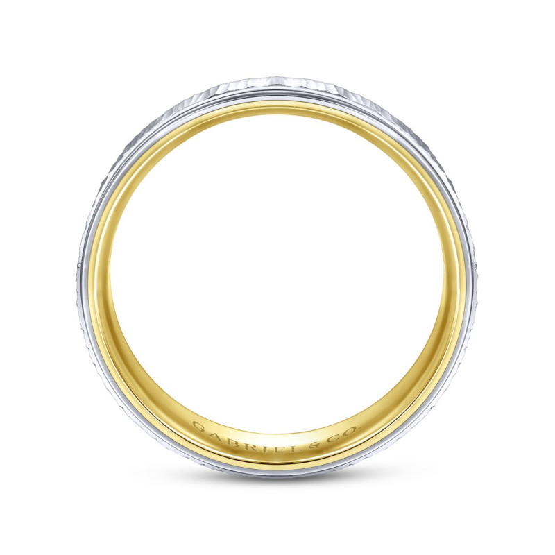 14K White and Yellow Gold 6mm Etched Center Wedding Band
