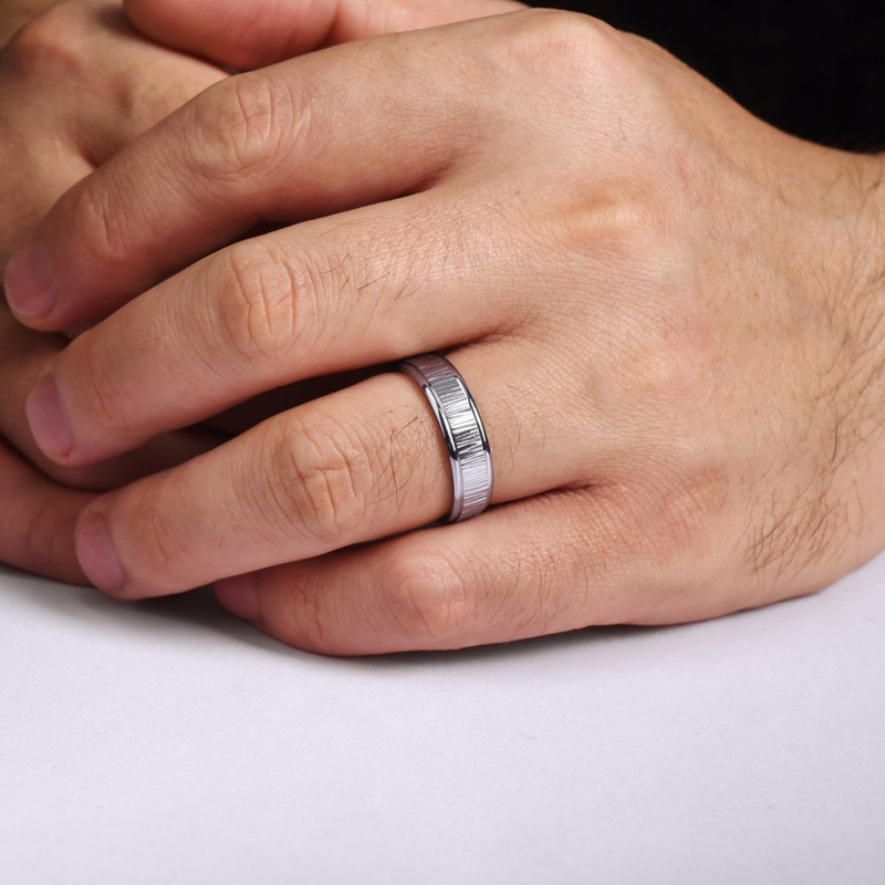 14K White and Yellow Gold 6mm Etched Center Wedding Band