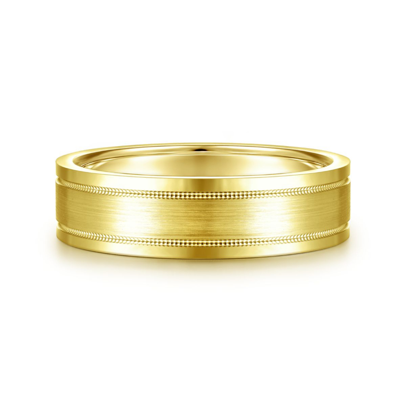 14K Yellow Gold 6mm Satin Milgrain Channel Wedding Band