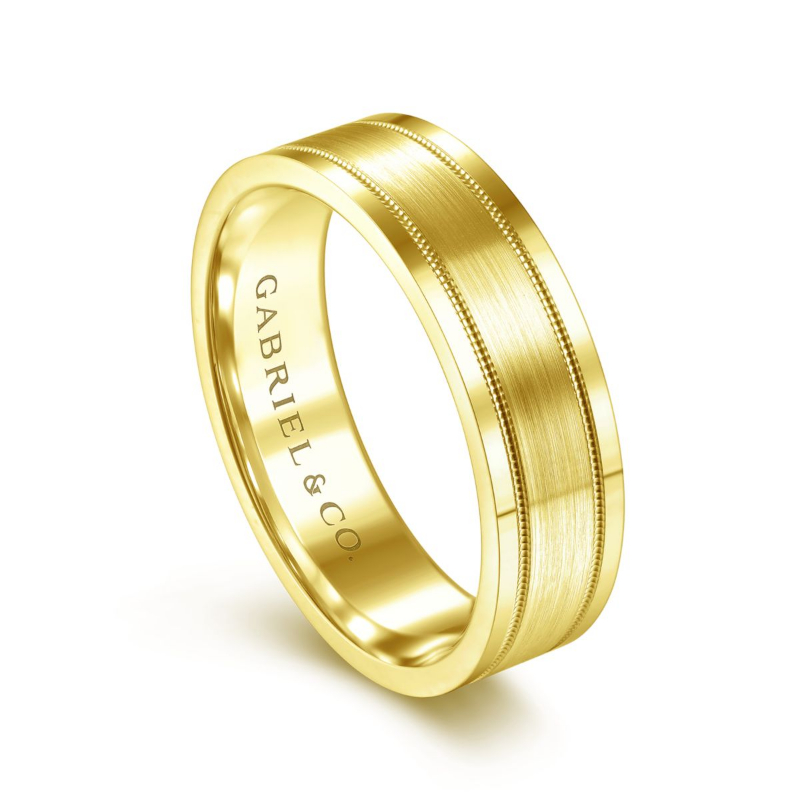 14K Yellow Gold 6mm Satin Milgrain Channel Wedding Band
