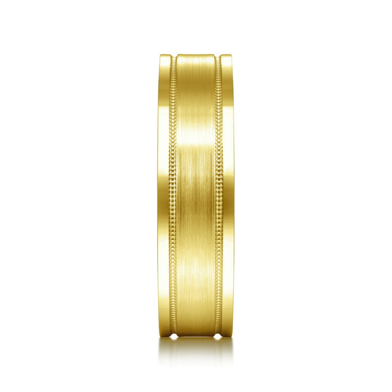 14K Yellow Gold 6mm Satin Milgrain Channel Wedding Band