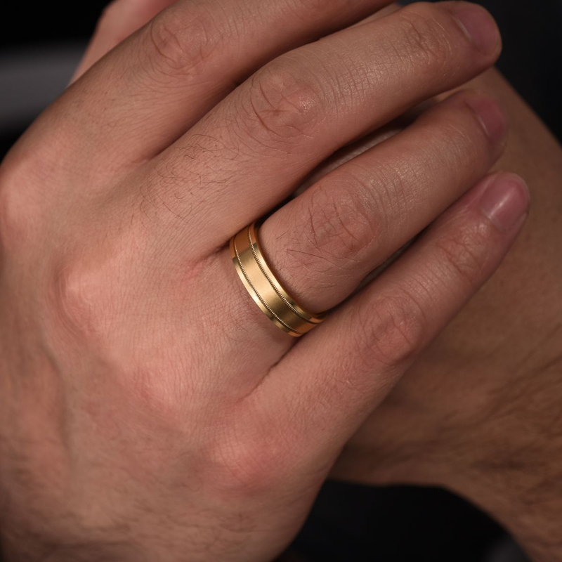 14K Yellow Gold 6mm Satin Milgrain Channel Wedding Band