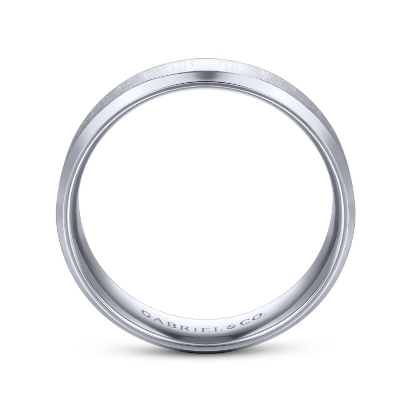 14K White Gold 6mm Sandblasted Center and Beveled Edge Wedding Band