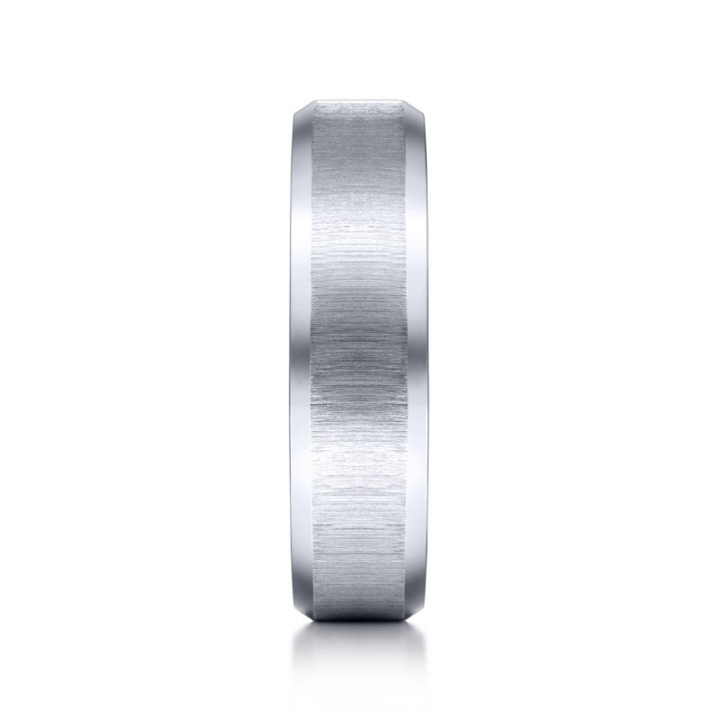 14K White Gold 6mm Sandblasted Center and Beveled Edge Wedding Band