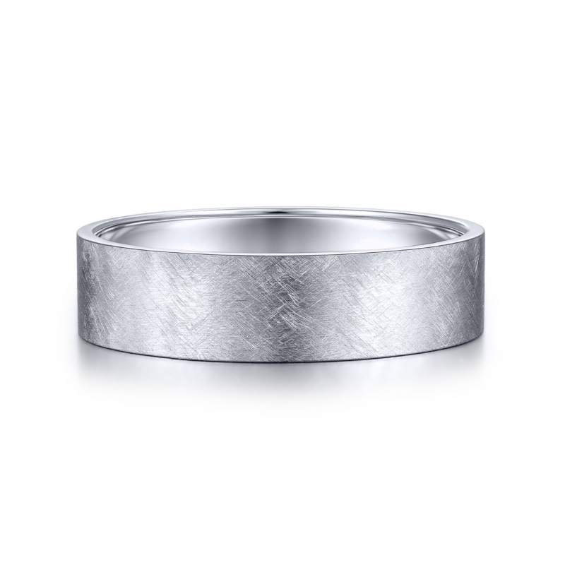14K White Gold 6mm Flat Brushed Wedding Band